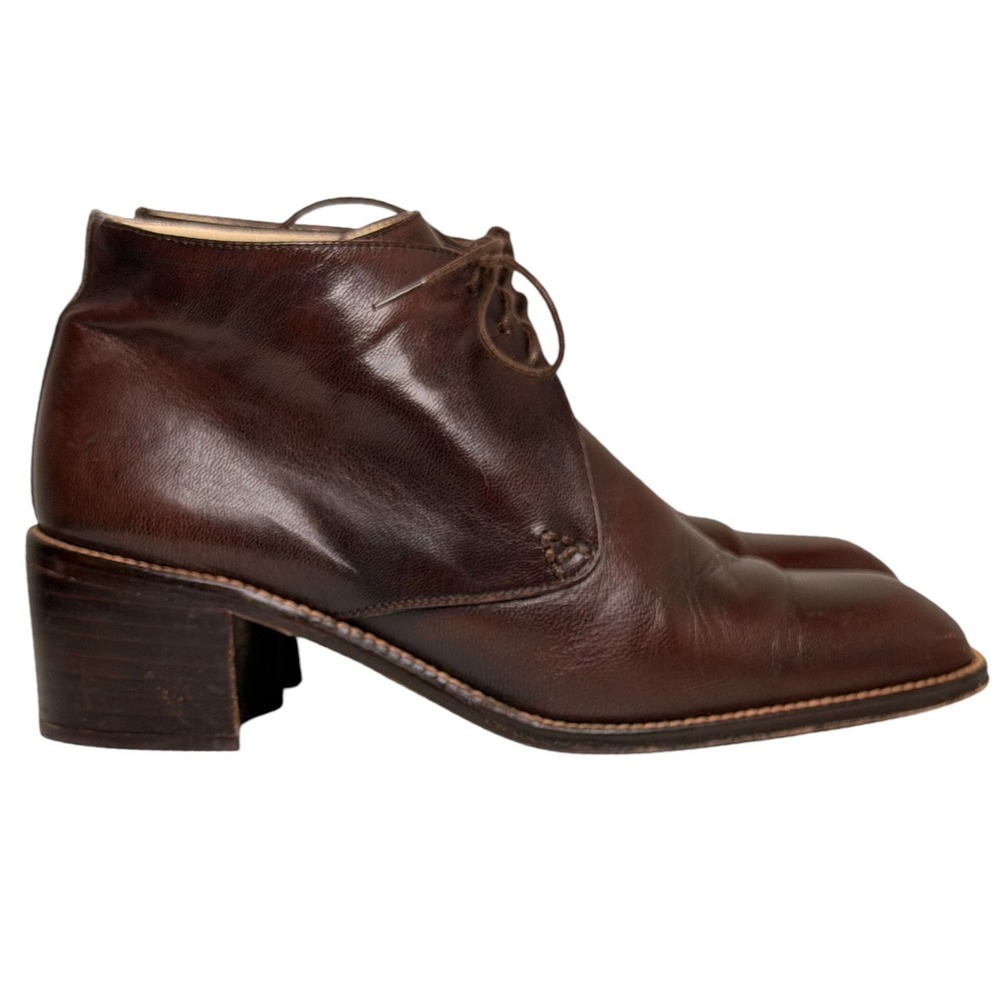 Audley Brown Leather Lace Up Ankle Boots Block Heel Square Toe EU 36.5